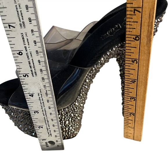 PLEASER Bejeweled Platform Slides Sandals Gunmetal Rhinestone Studs Fits Size 8 - Picture 6 of 8